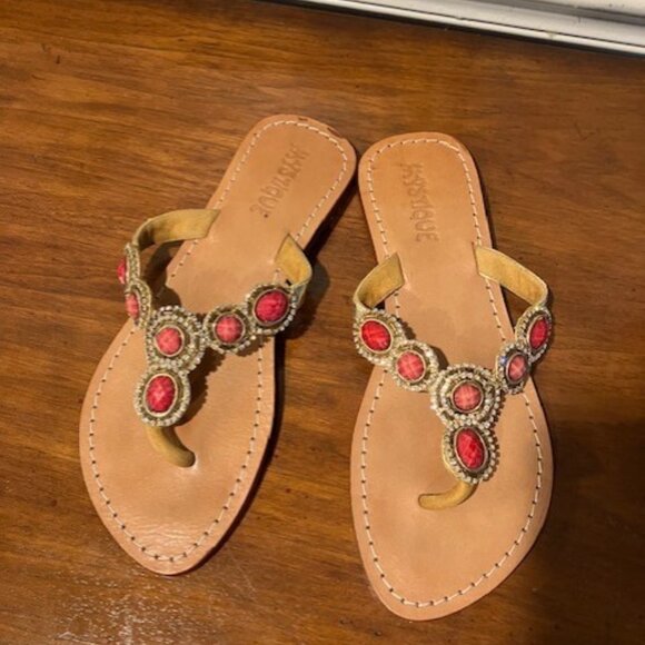 Mystique Pink Crystal Embellished And Gold Toned Beads Sandal- Size 8 - Picture 5 of 5